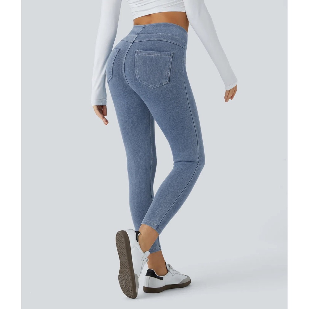 Halara Flex™ High Waisted Pocket Denim Casual 7/8 Leggings Blue L Running Casual - Picture 3 of 11